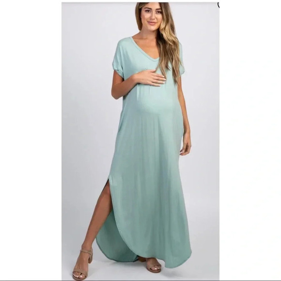 New*PinkBlush Solid‎ Short Sleeve Maternity Maxi Dress - Picture 1 of 4